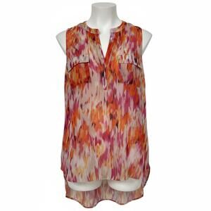 A New Approach Sleeveless Blouse in Pink and Orange Abstract Print, Size XL